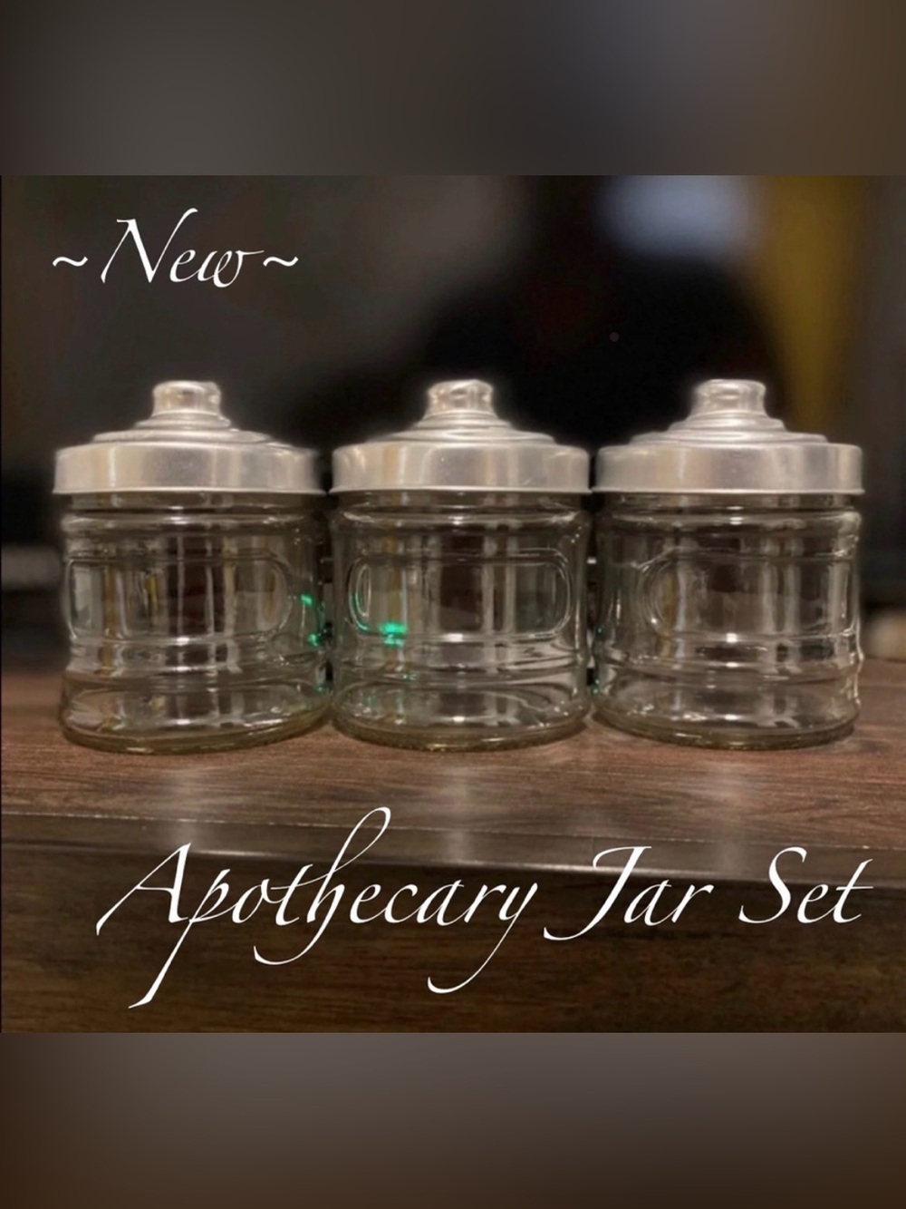 Rustic Farmhouse Apothecary Glass Jar W/Metal Lids 3pcs Set ~New~